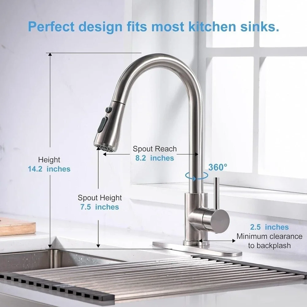 Brushed Nickel Kitchen Sink Faucet Pull down Sprayer Stainless‎ Steel Kitchen
